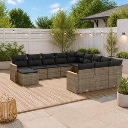 High-Quality 12 Piece Garden Sofa Set in Grey Rattan