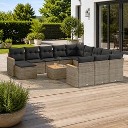 Durable 13 Piece Garden Sofa Set in Grey Poly Rattan