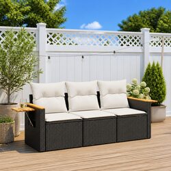 Black Poly Rattan 3 Piece Outdoor Garden Sofa Set