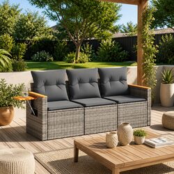 Durable Garden Sofa Set 3 Piece Outdoor Furniture Grey