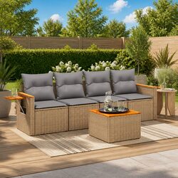 5-Piece Outdoor Garden Sofa Set with Storage and Cushions