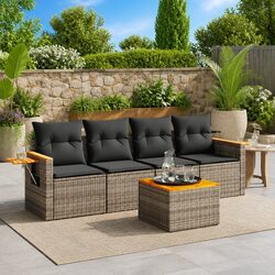 Stylish 5-Piece Grey Poly Rattan Garden Sofa Set