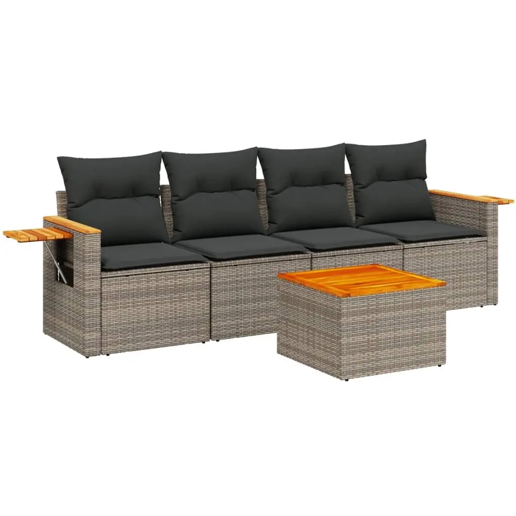 5-Piece Grey Poly Rattan Garden Sofa Set
