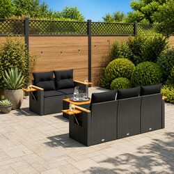 6-Piece Garden Sofa Set in Black Poly Rattan