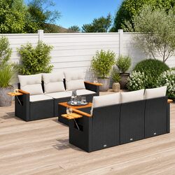 Durable 7 Piece Garden Sofa Set with Cushions in Black