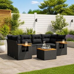 7 Piece Modular Black Poly Rattan Garden Sofa Set