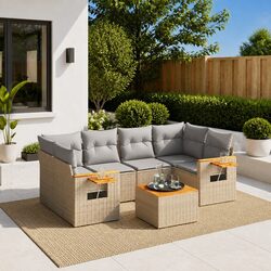 Sturdy 7 Piece Outdoor Sofa Set in Beige for Relaxation