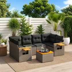 7-Piece Grey Poly Rattan Garden Sofa Set for Outdoor Spaces