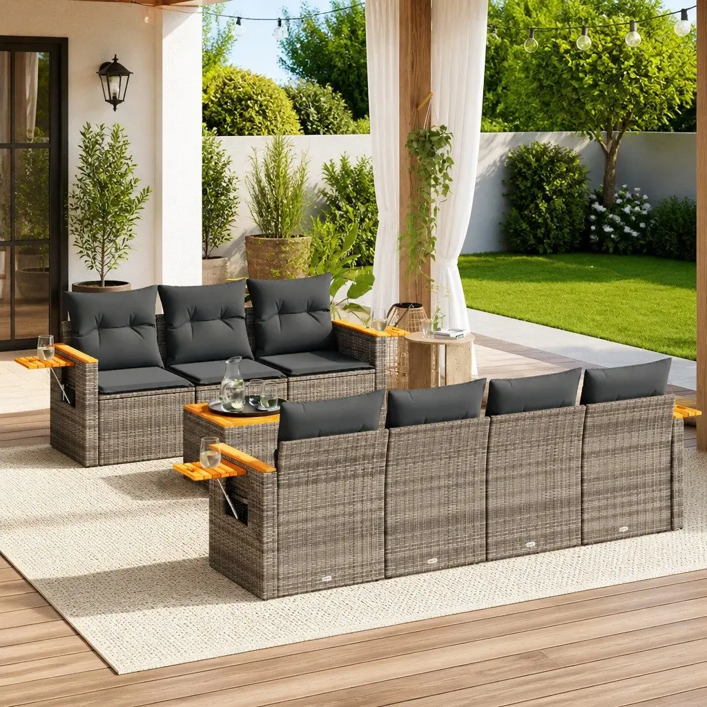 Garden Sofa Set PE Rattan 8 Piece Modular Outdoor Furniture Grey