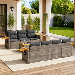 Durable 8-Piece Garden Sofa Set in Grey Poly Rattan