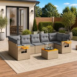 8-Piece Outdoor Modular Sofa Set in Beige Poly Rattan