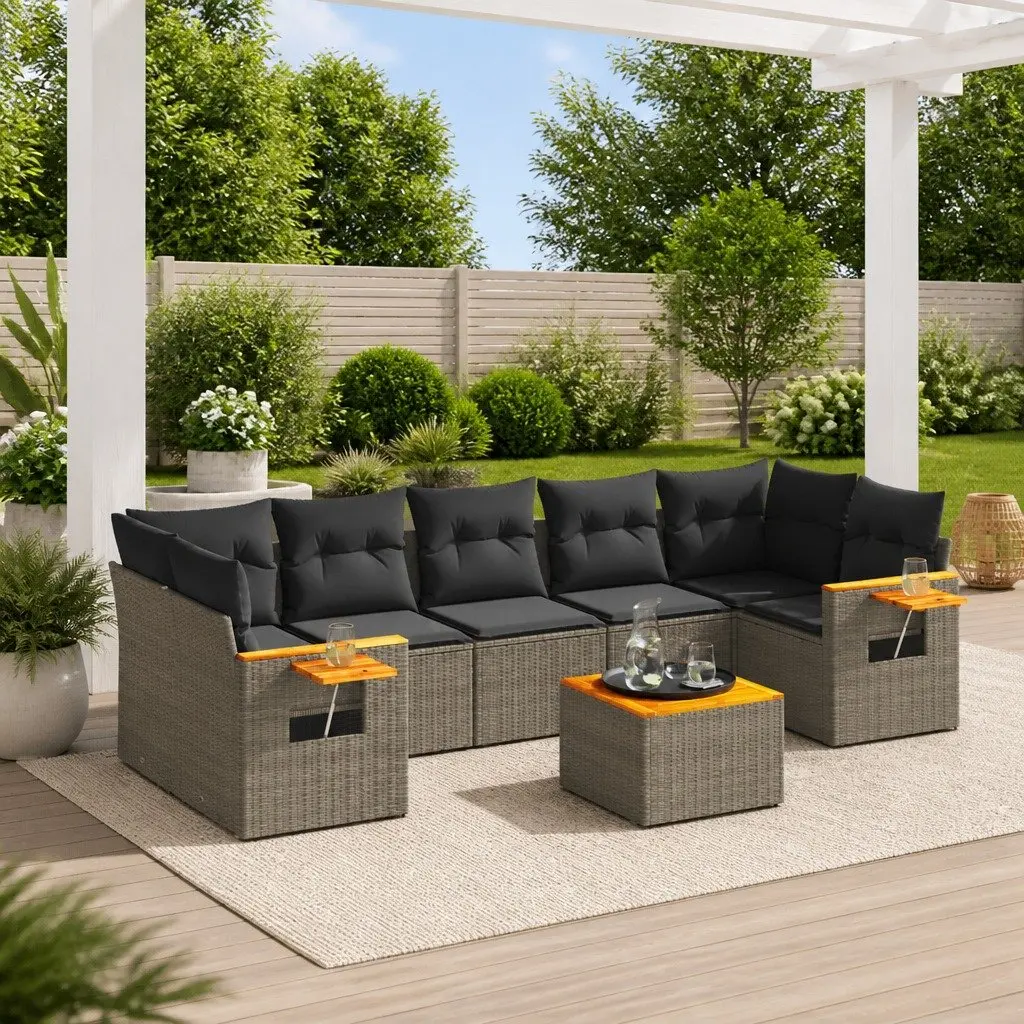 Garden Sofa Set PE Rattan 8 Piece Grey Modular Outdoor Furniture