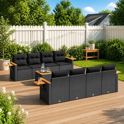 9 Piece Black Modular Garden Sofa Set for Outdoors