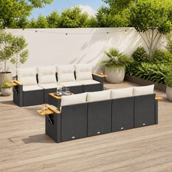 Durable 9 Piece Outdoor Sofa Set with Cushions in Black
