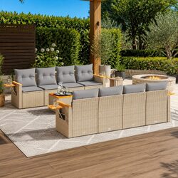 9-Piece Outdoor Garden Sofa Set in Beige with Storage