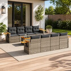 Garden Sofa Set 9 Piece Outdoor Furniture Grey Poly Rattan Patio Sectional