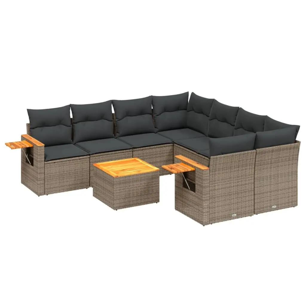 Garden Sofa Set PE Rattan 9 Piece Modular Storage Grey Outdoor Furniture
