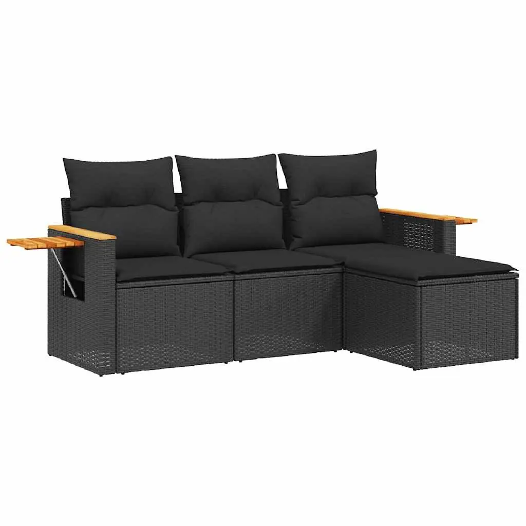 4 Piece Garden Sofa Set PE Rattan Black Outdoor Patio
