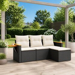 Premium 4-Piece Garden Sofa Set with Cushions in Black