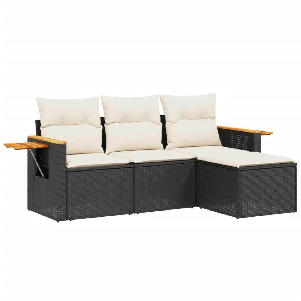 Garden Sofa Set PE Rattan 4 Piece Outdoor Furniture Black with Cushions