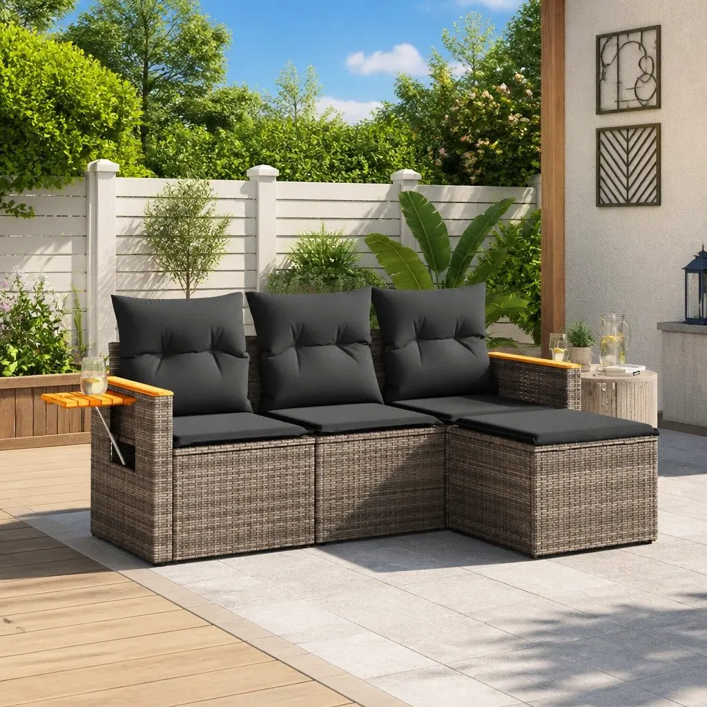 4-Piece Grey Garden Sofa Set with Storage Function