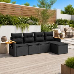 Stylish Modular Garden Sofa Set 5 Piece Black Poly Rattan