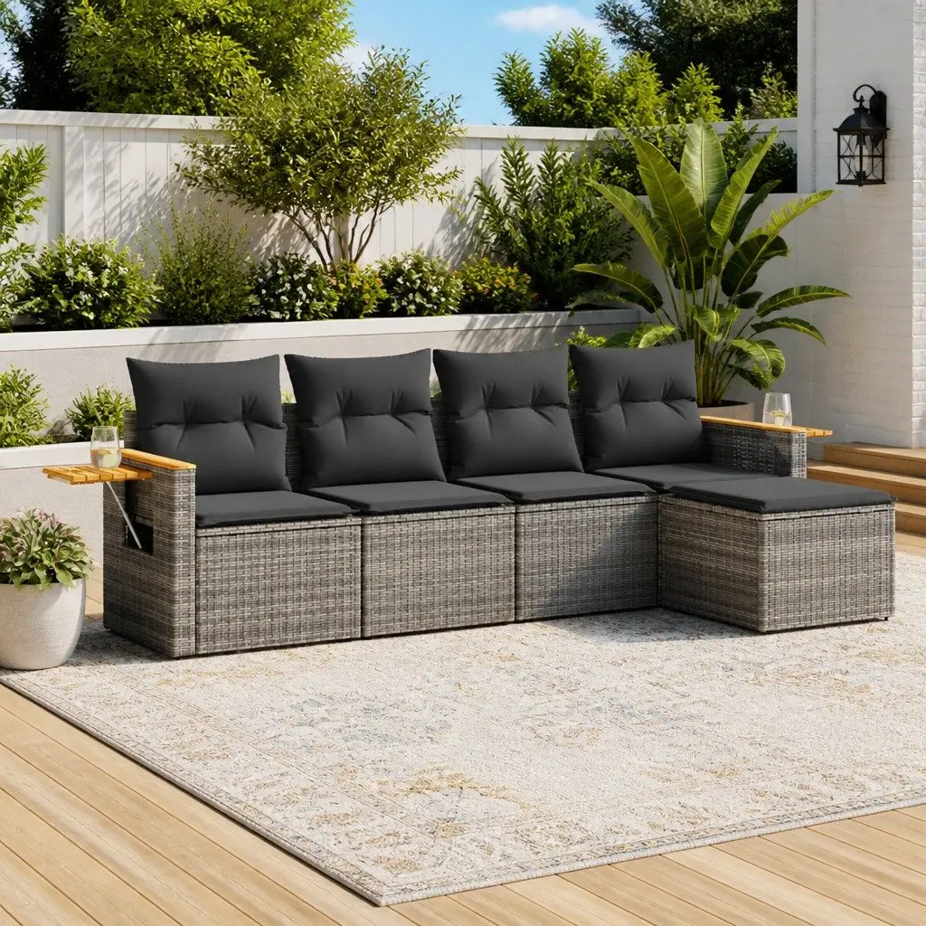 Garden Sofa Set PE Rattan 5 Piece Modular Outdoor Furniture Grey