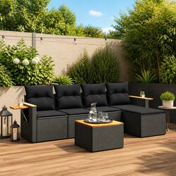 Premium 6-Piece Garden Sofa Set in Black Poly Rattan