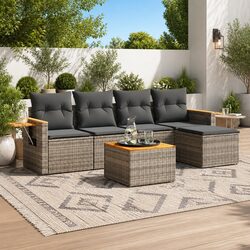 Durable 6-Piece Grey Poly Rattan Garden Sofa Set