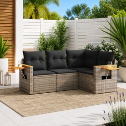 Durable 4-Piece Grey Poly Rattan Garden Sofa Set