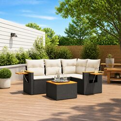 5-Piece Black Poly Rattan Garden Sofa Set