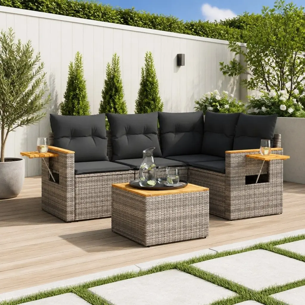 Garden Sofa Set PE Rattan 5 Piece Outdoor Furniture Grey Modular with Storage