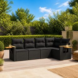 Stylish Black 5 Piece Garden Sofa Set with Cushions