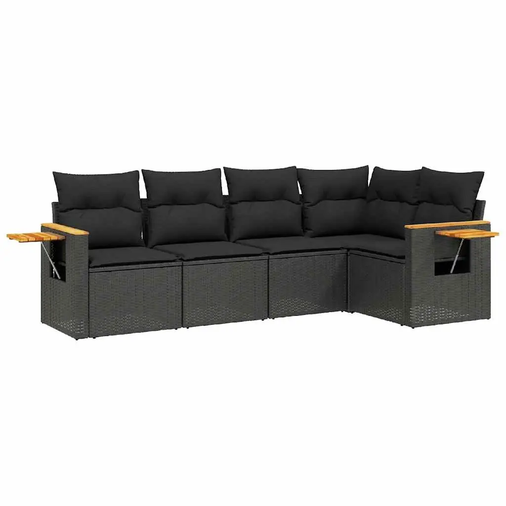 Black 5 Piece Garden Sofa Set with Cushions