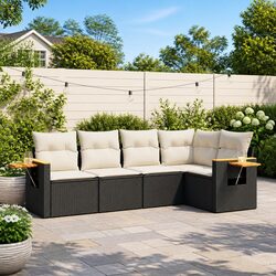 Durable 5 Piece Garden Sofa Set in Black Poly Rattan