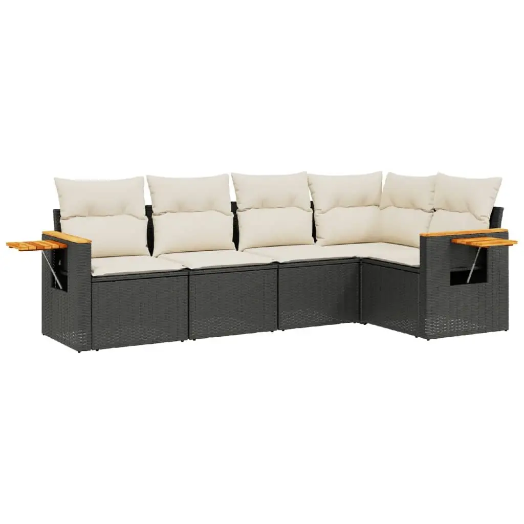 Garden Sofa Set PE Rattan 5 Piece Outdoor Furniture Black with Cushions