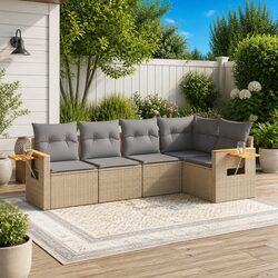 5-Piece Beige Outdoor Garden Sofa Set with Cushions
