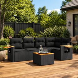 Premium Black Poly Rattan 6-Piece Garden Sofa Set