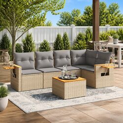 Beige Poly Rattan 6-Piece Garden Sofa Set for Outdoor Spaces