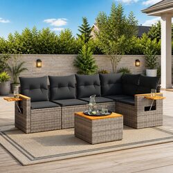 6 Piece Modular Garden Sofa Set in Grey Poly Rattan