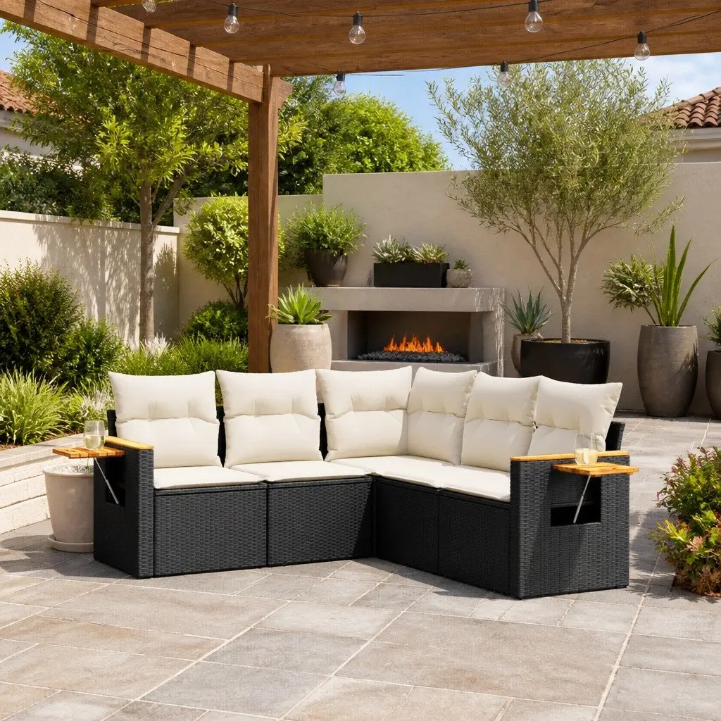5-Piece Modular Garden Sofa Set in Black Rattan