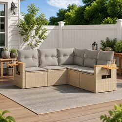 Beige 5-Piece Garden Sofa Set with Storage and Table