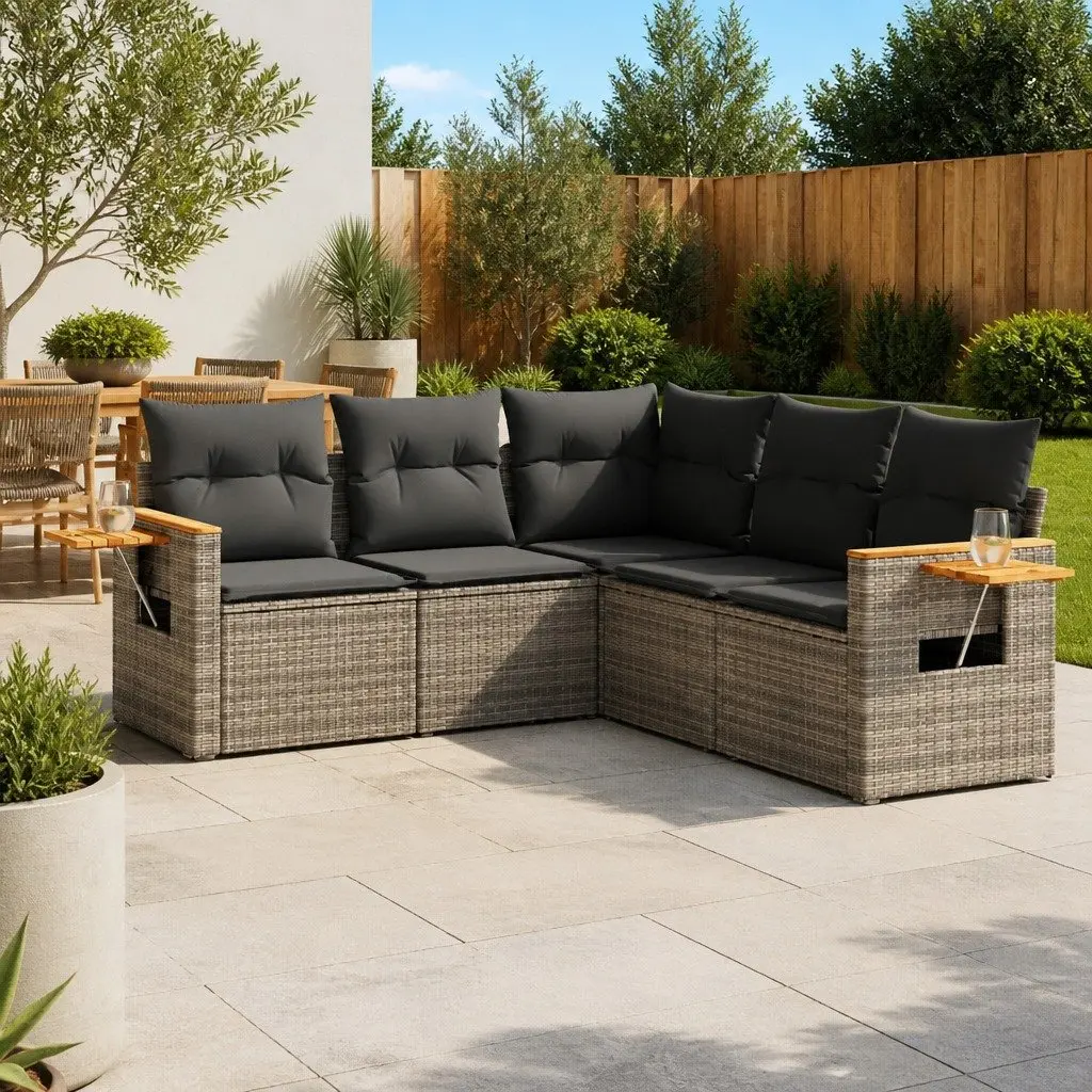 Garden Sofa Set PE Rattan 5 Piece Outdoor Furniture Grey Patio Seating