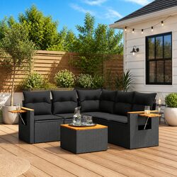 Premium Black 6 Piece Rattan Garden Sofa Set