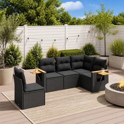 5-Piece Modular Black Poly Rattan Garden Sofa Set