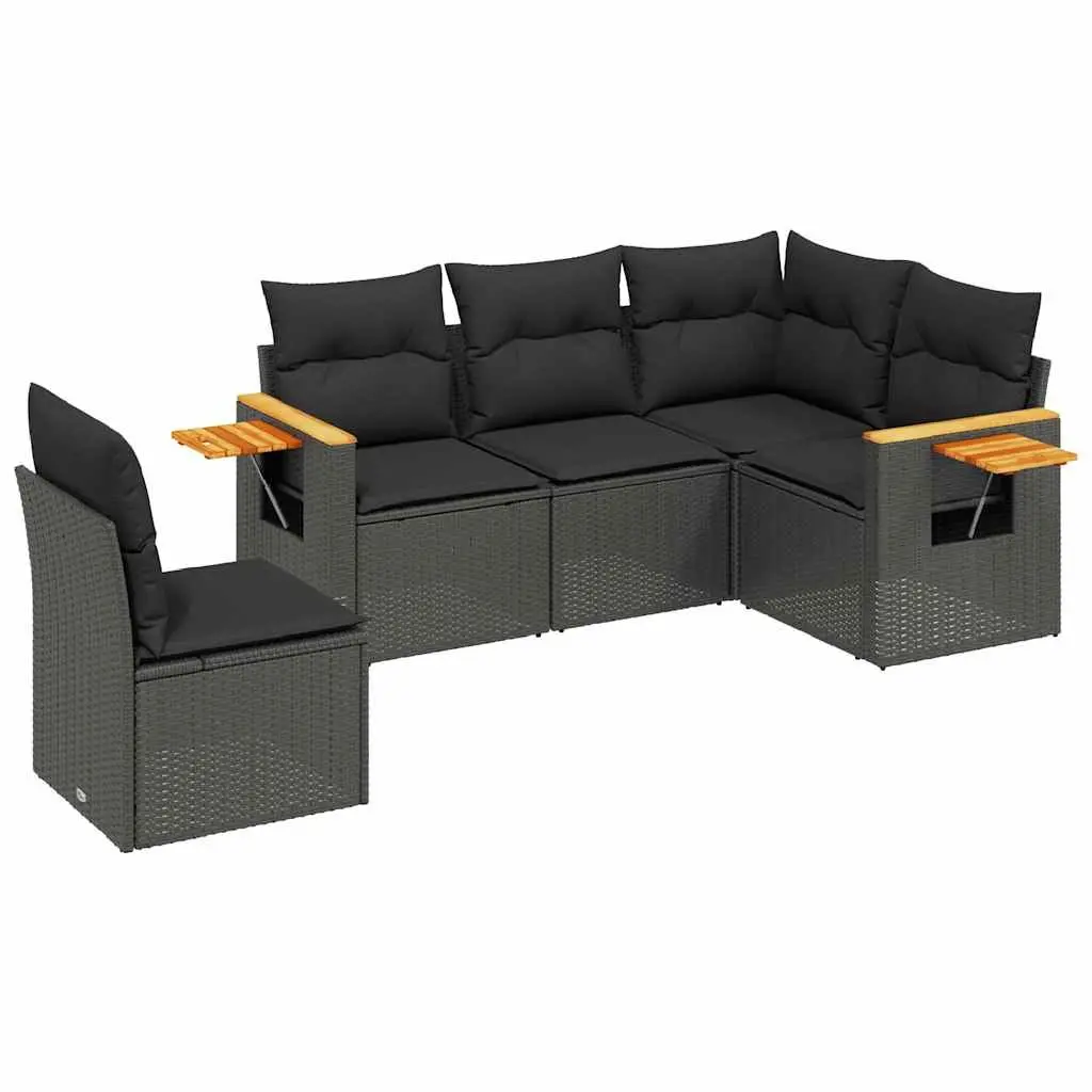 5-Piece Modular Black Poly Rattan Garden Sofa Set