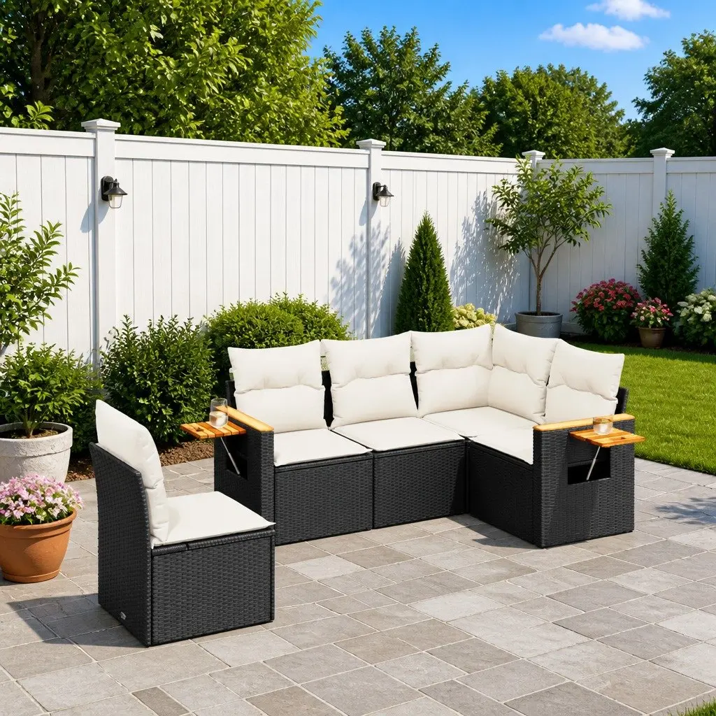 Garden Sofa Set PE Rattan 5 Piece Outdoor Furniture Modular Black
