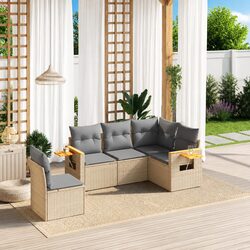5 Piece Beige Poly Rattan Garden Sofa Set