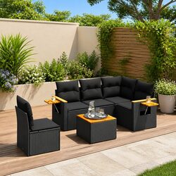 High-Quality 6 Piece Black Garden Sofa Set with Storage