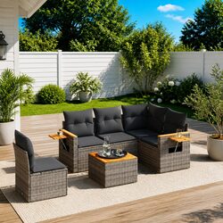 Modular 6 Piece Outdoor Furniture Set in Grey Poly Rattan